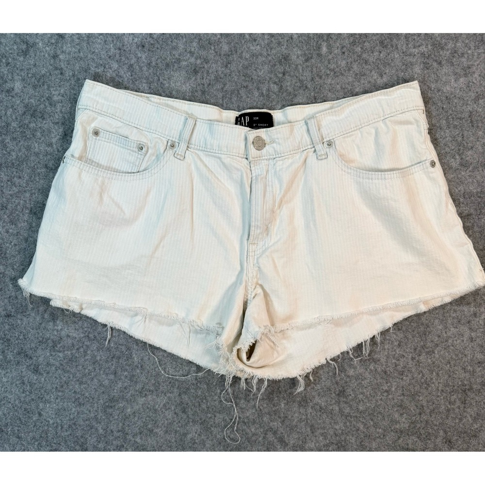 Gap Denim Womens 30R 3 Inch Short Cream Pinstripe Raw Hem Cut Off Shorts